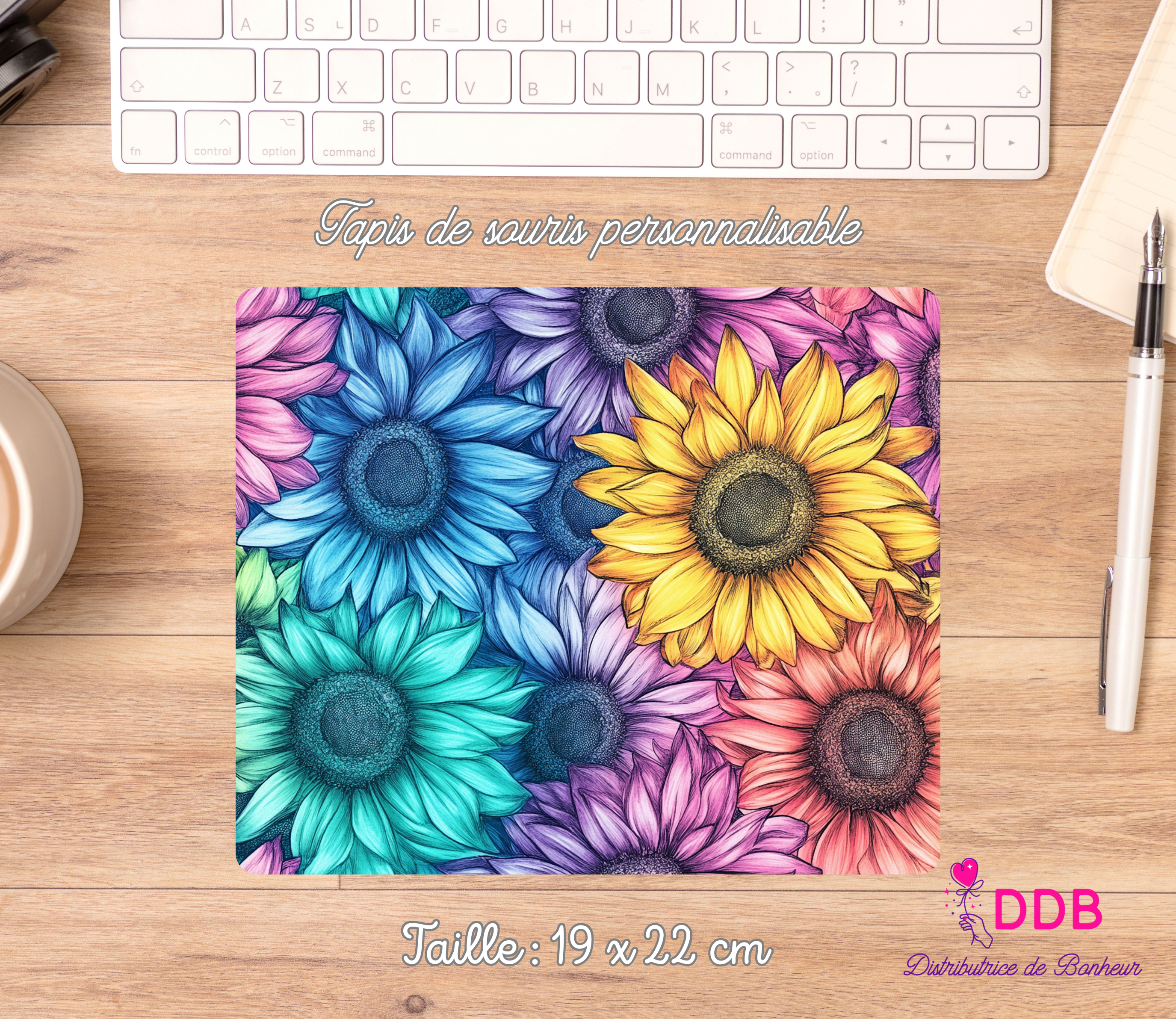 Tapis de souris personnalisable fleurs multicolores