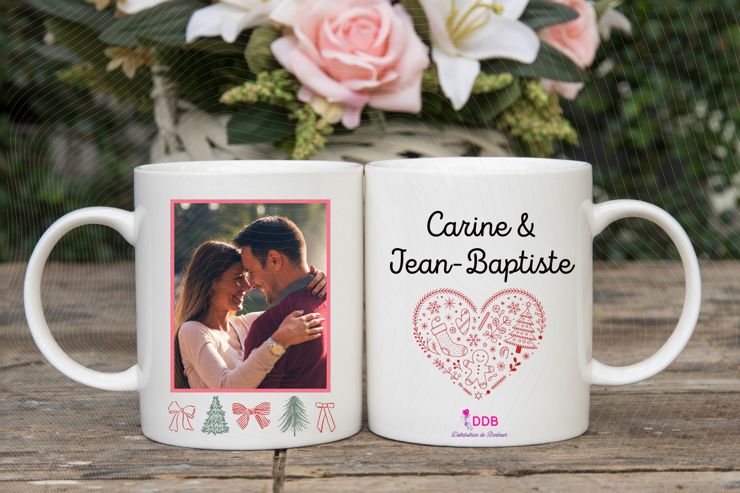 Mug en céramique personnalisé photo couple noël