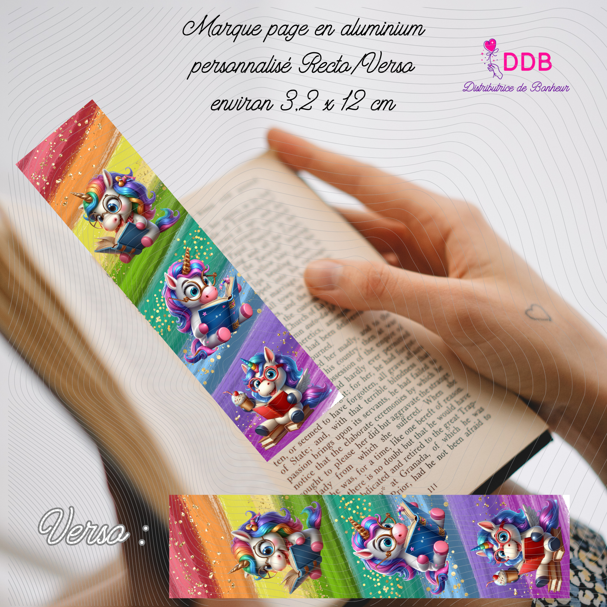 Marque-page personnalisable alu - licorne