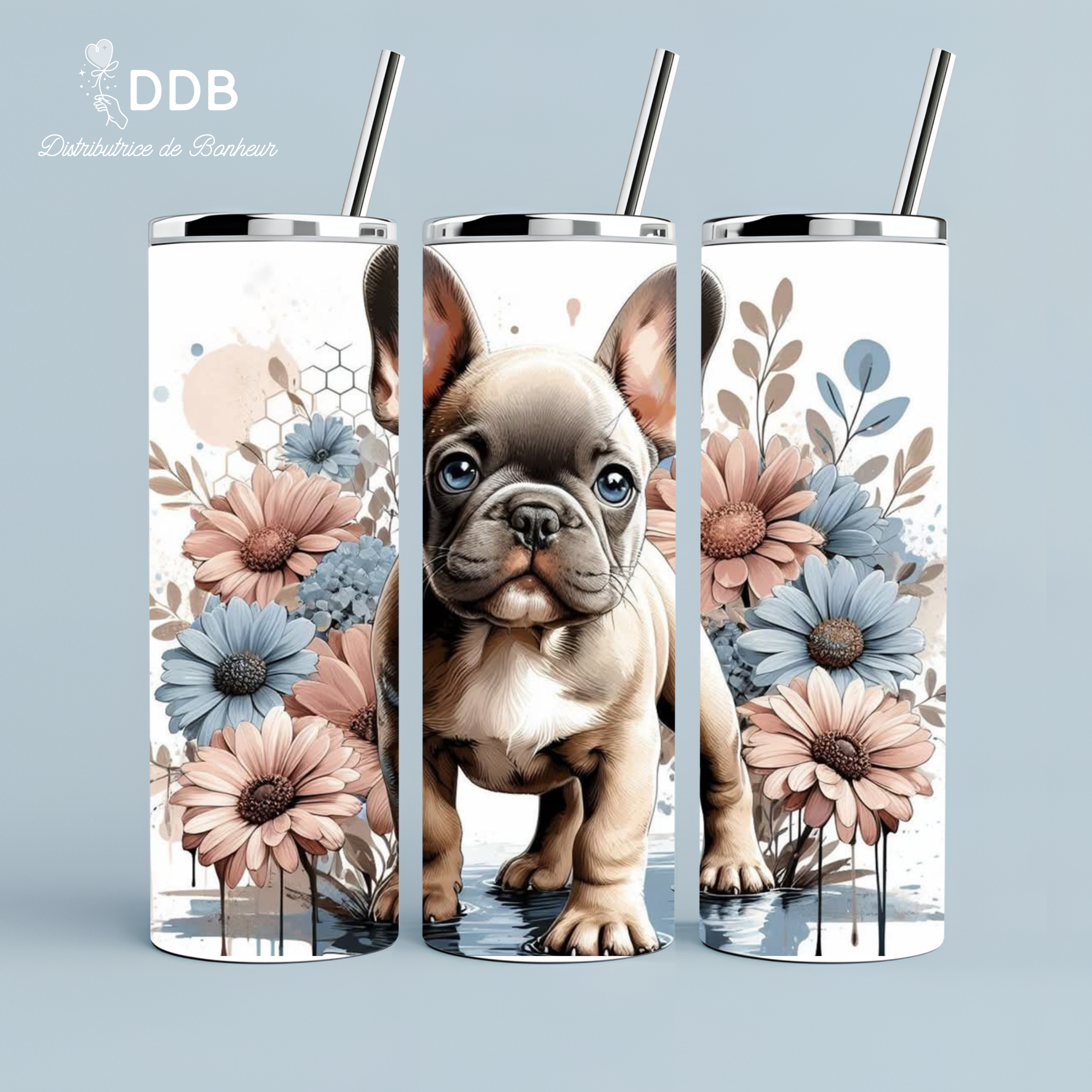 Gourde tumbler isotherme chiot fleurs Narbonne