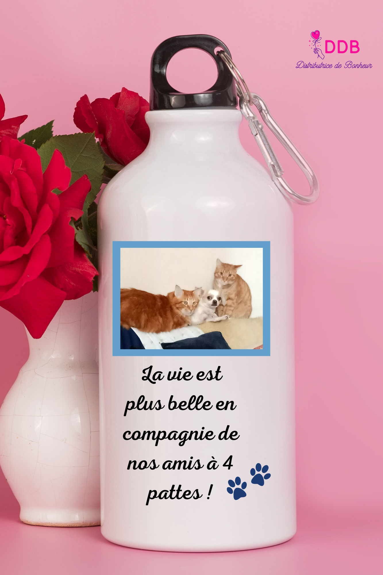 Gourde personnalisée avec photo animaux et prénom