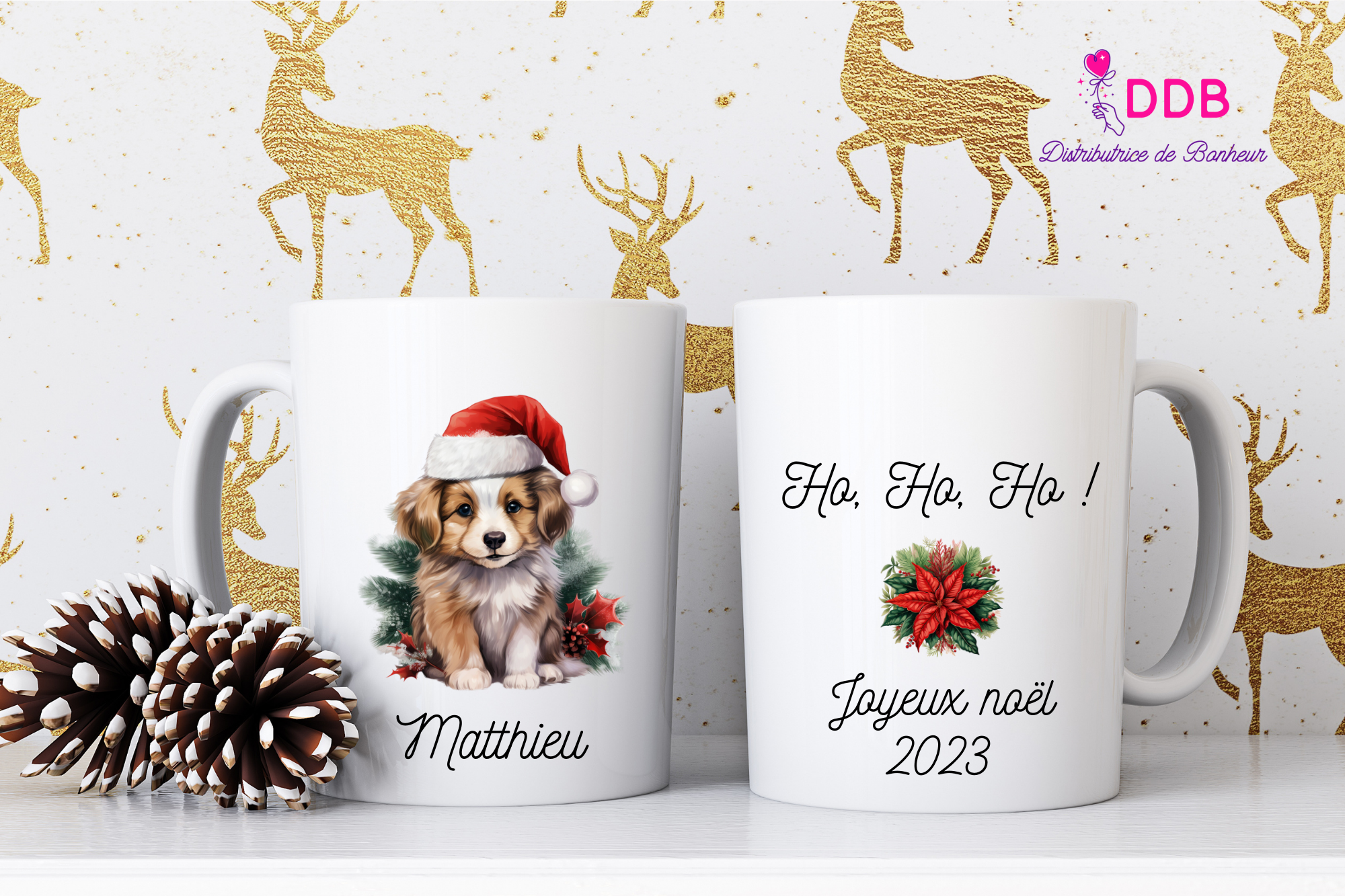 mug personnalisé en céramique chiot Noël