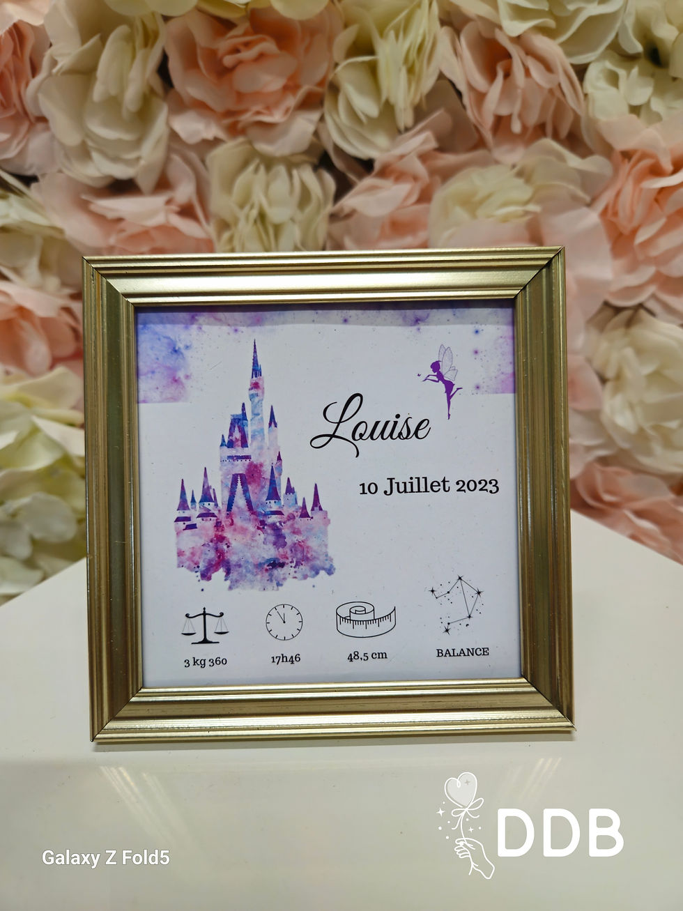 Cadre affiche naissance 10 x 10 cm thème royaume enchanté