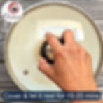 Quinoa Chapati - Method 7: Hand covers a quinoa dough with a glass lid on a gray wood table.