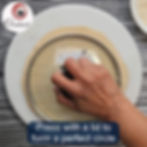 Quinoa Fulka - Method 10: Hand presses a lid into rolled dough on a white plate to form a circle.