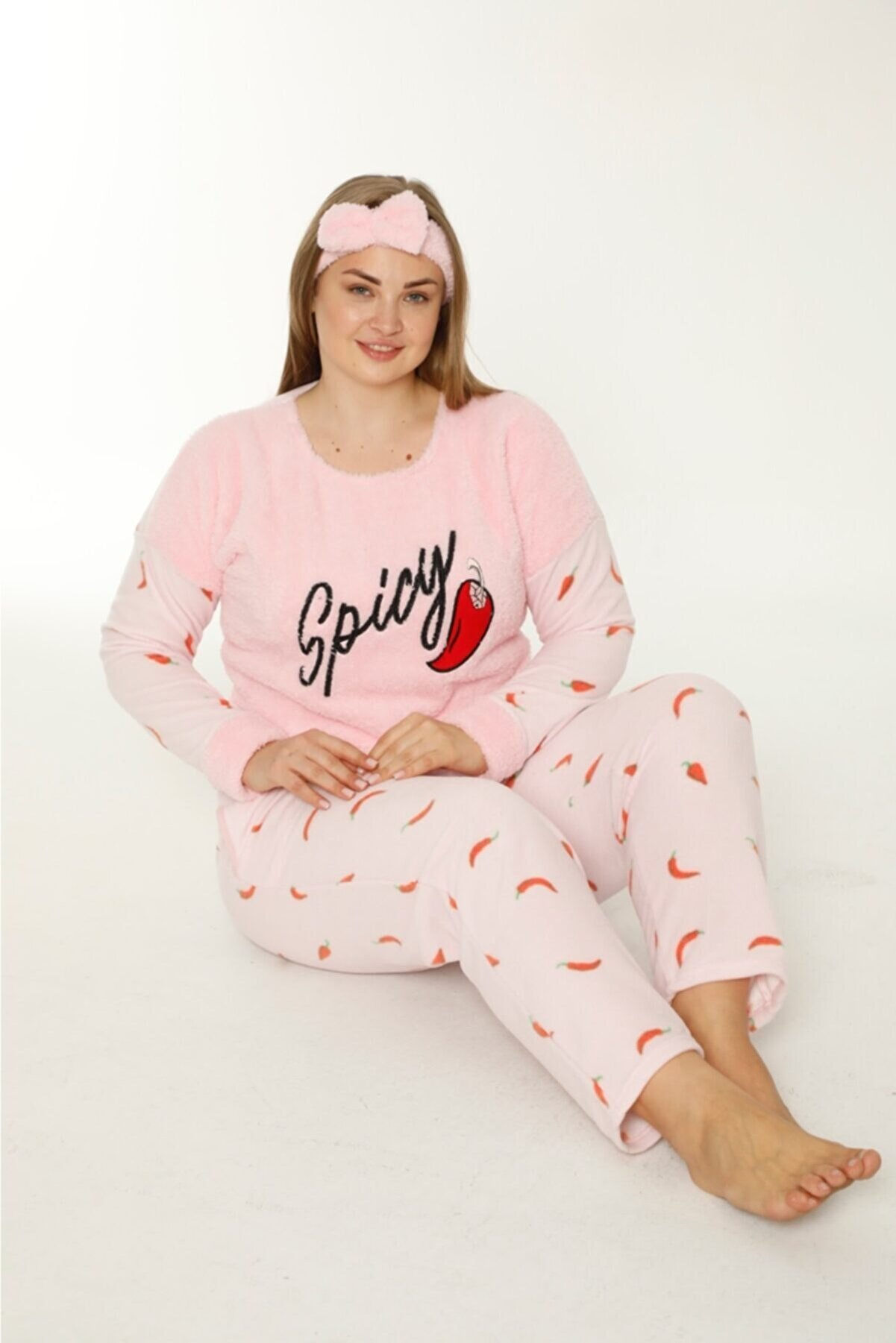 Kadın Büyük Beden Polar Peluşlu Pijama Takımı 4123