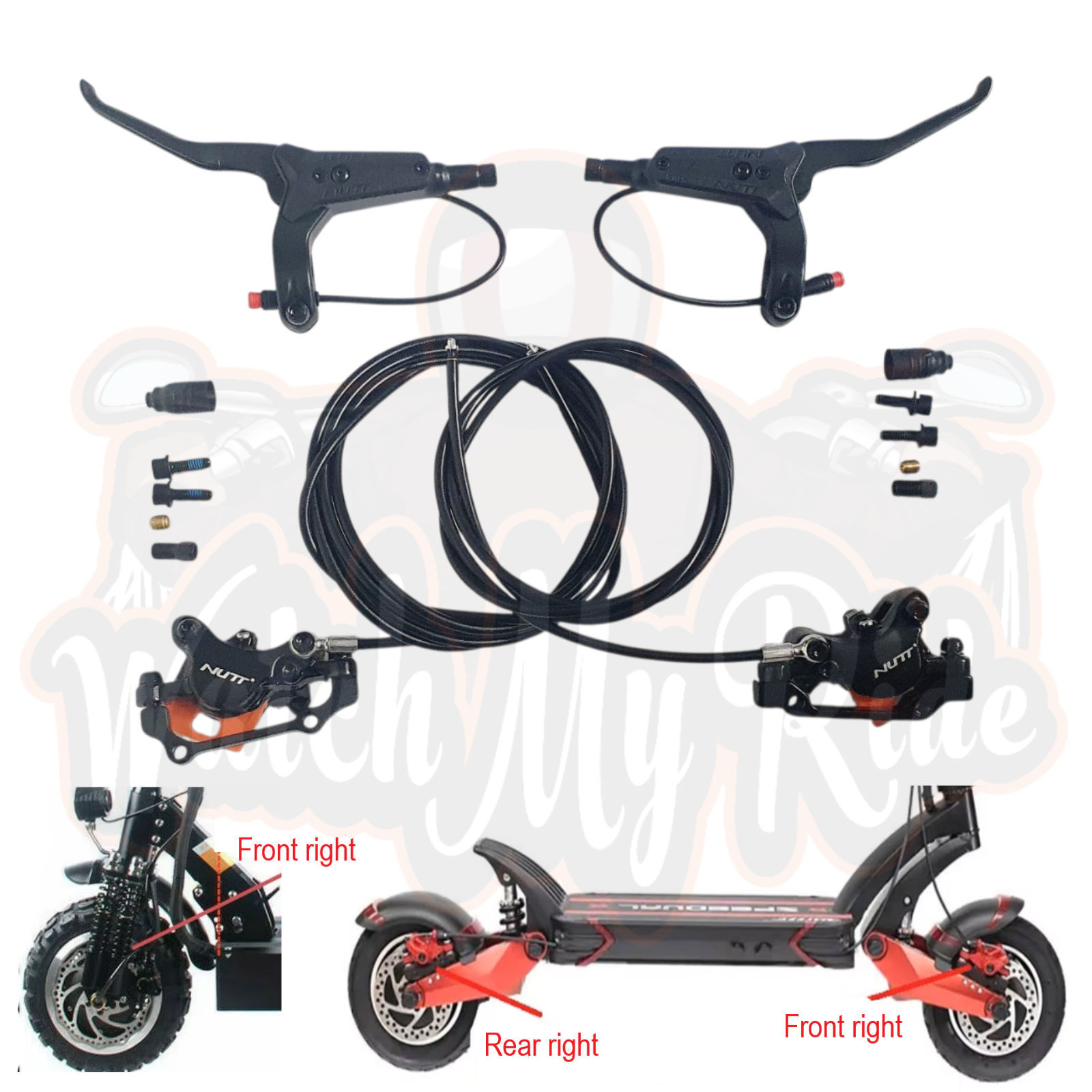 NUTT hydraulic brake set pre blead, Front left/Rear right side calipers