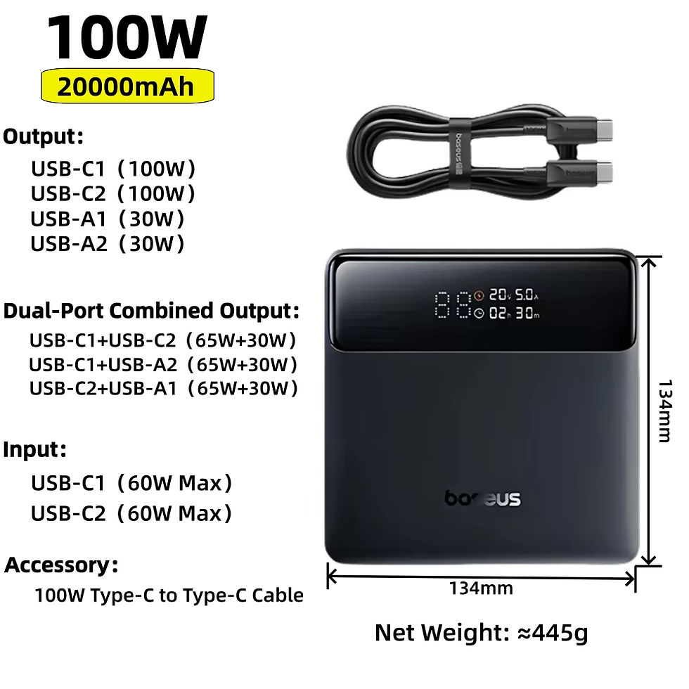 Thumbnail: Baseus Power Bank 30000mAh 65W PD3.0 Quick Charging 3.0 FCP SCP Portable Externa