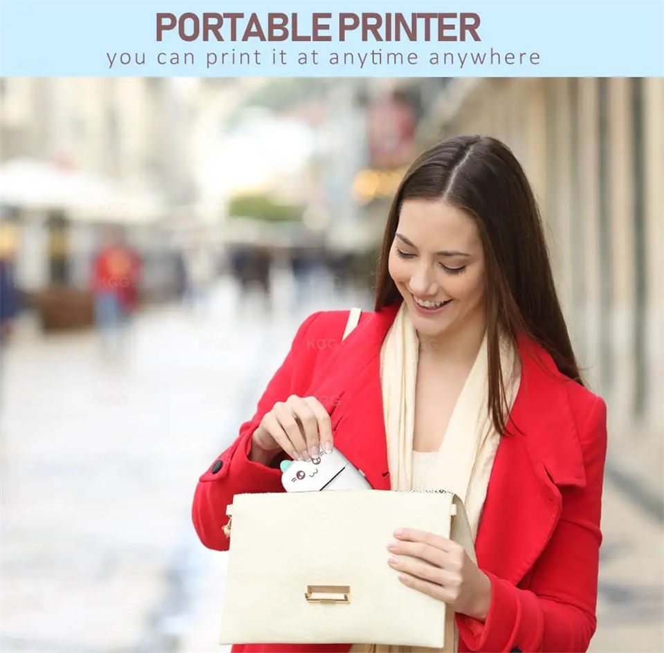 Thumbnail: Portable thermal printer mini cat print photo pocket thermal label printer 58mm 