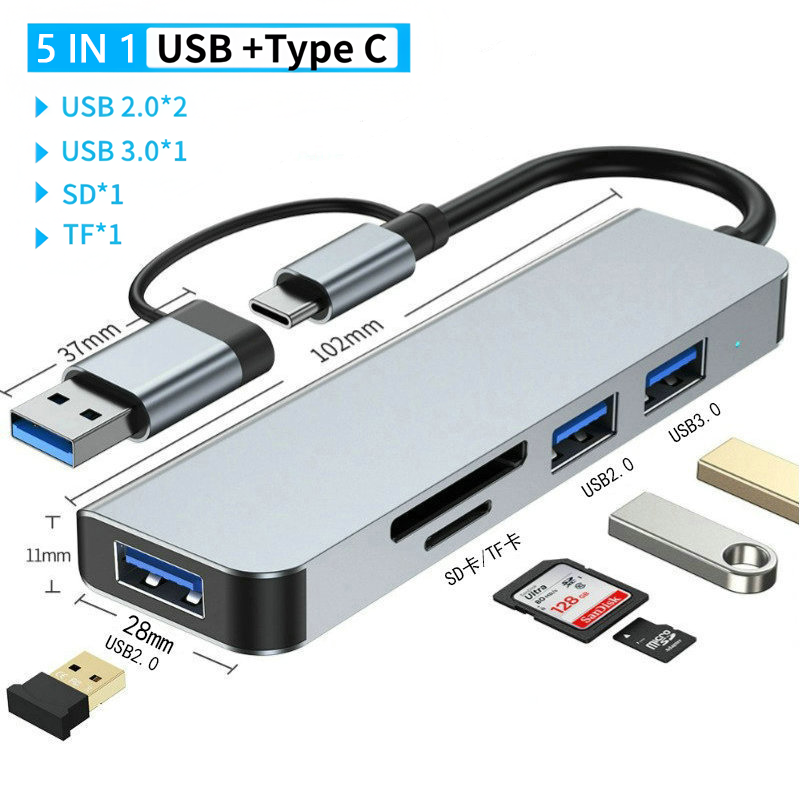 Thumbnail: USB 3.0 Hub Type C Docking Station With SD/TF Card Reader Audio HDMI Adapter For