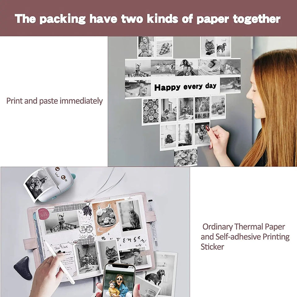 Thumbnail: Portable thermal printer mini cat print photo pocket thermal label printer 58mm 