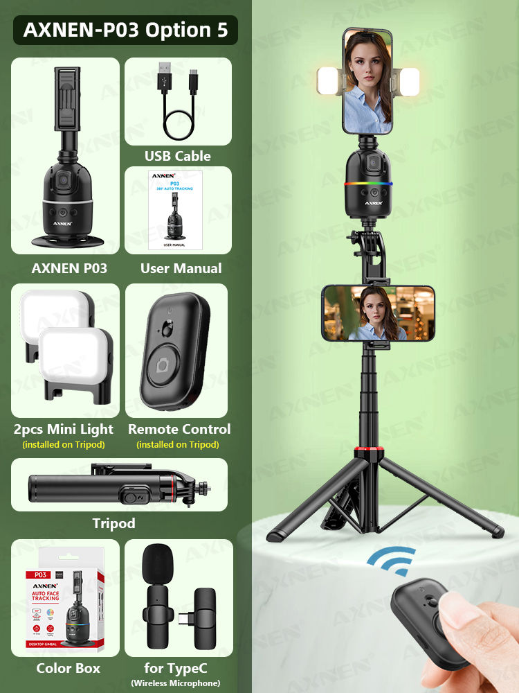 Thumbnail: AI Face Tracking Gimbal Mobile Phone Stabilizer, 360 Auto Rotate Selfie Stand fo