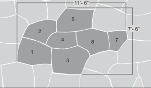 Thumbnail: A pattern guide to lay the irregular mosaic pieces of the Silver Ridge Granite slabs.