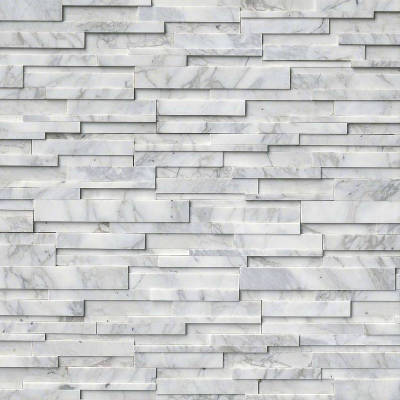 Color Swatch for a stacked stone veneer panel made out of Calacatta, a beautiful white and grey marble stone.