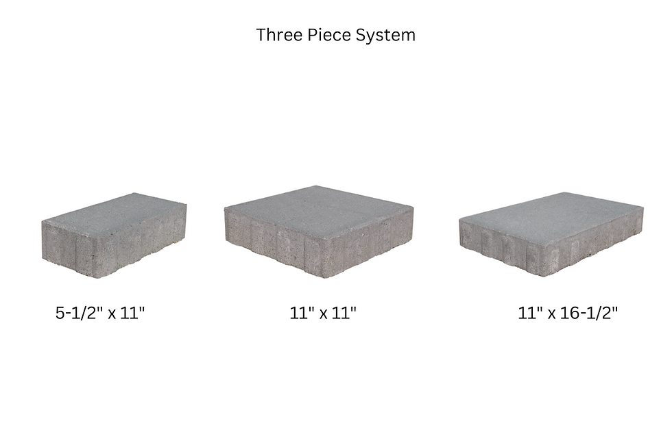 Thumbnail: Three piece concrete paver slabs shown with dimensions of the product
