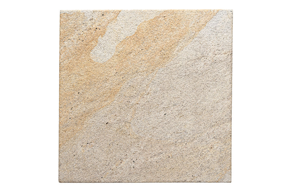 Thumbnail: A color swatch of Sandy Point granite. It is a cream colored granite with golden tones and black fleck.