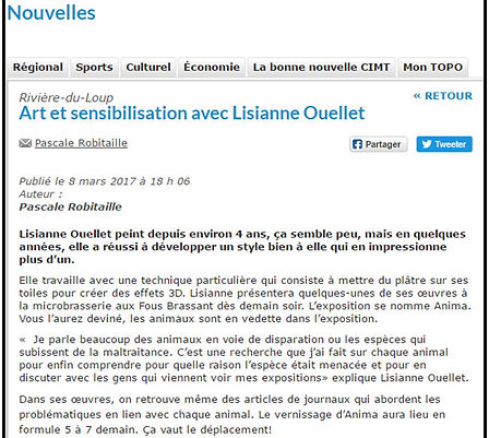Image d'un article de CIMT Nouvelles sur Lisianne Ouellet