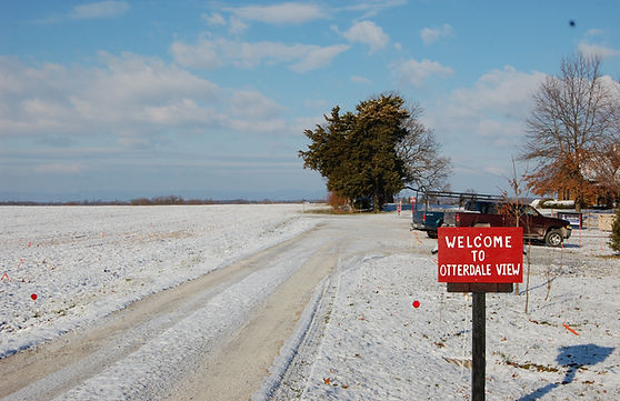 Farm Entrance- A look at the snow-covered parking lot at Otterdale View Farm.