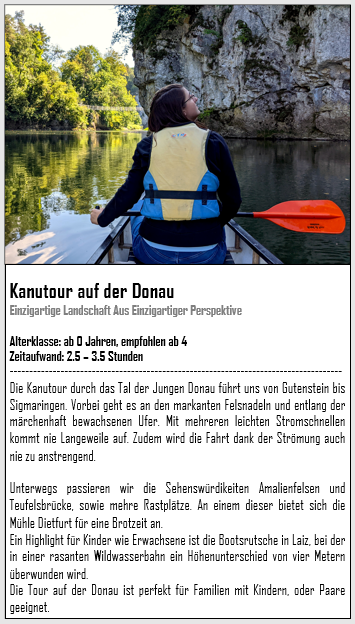 Kanutour Donau Gutenstein Sigmaringen Amalienfelsen