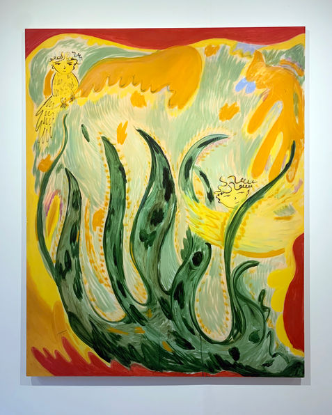 Yulia Iosilzon, The Greenhouse, 2021 Oil on transparent fabric 150 x 120 cm