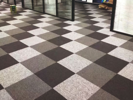 Elevate Your Office with Stylish GREY and BLACK Carpet Tile Flooring.