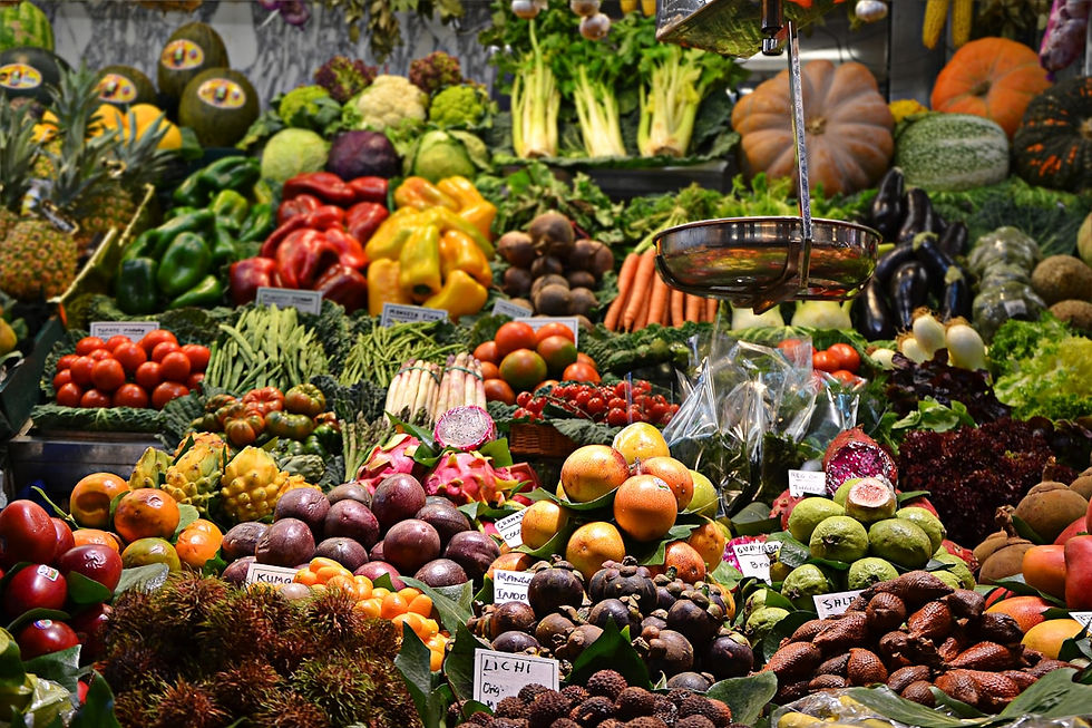 Fresh fruit and produce at a market stand