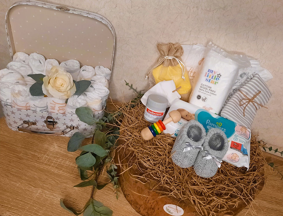 Thumbnail: Gender Neutral Baby Gift Hamper: Keepsake Suitcase with Newborn Essentials