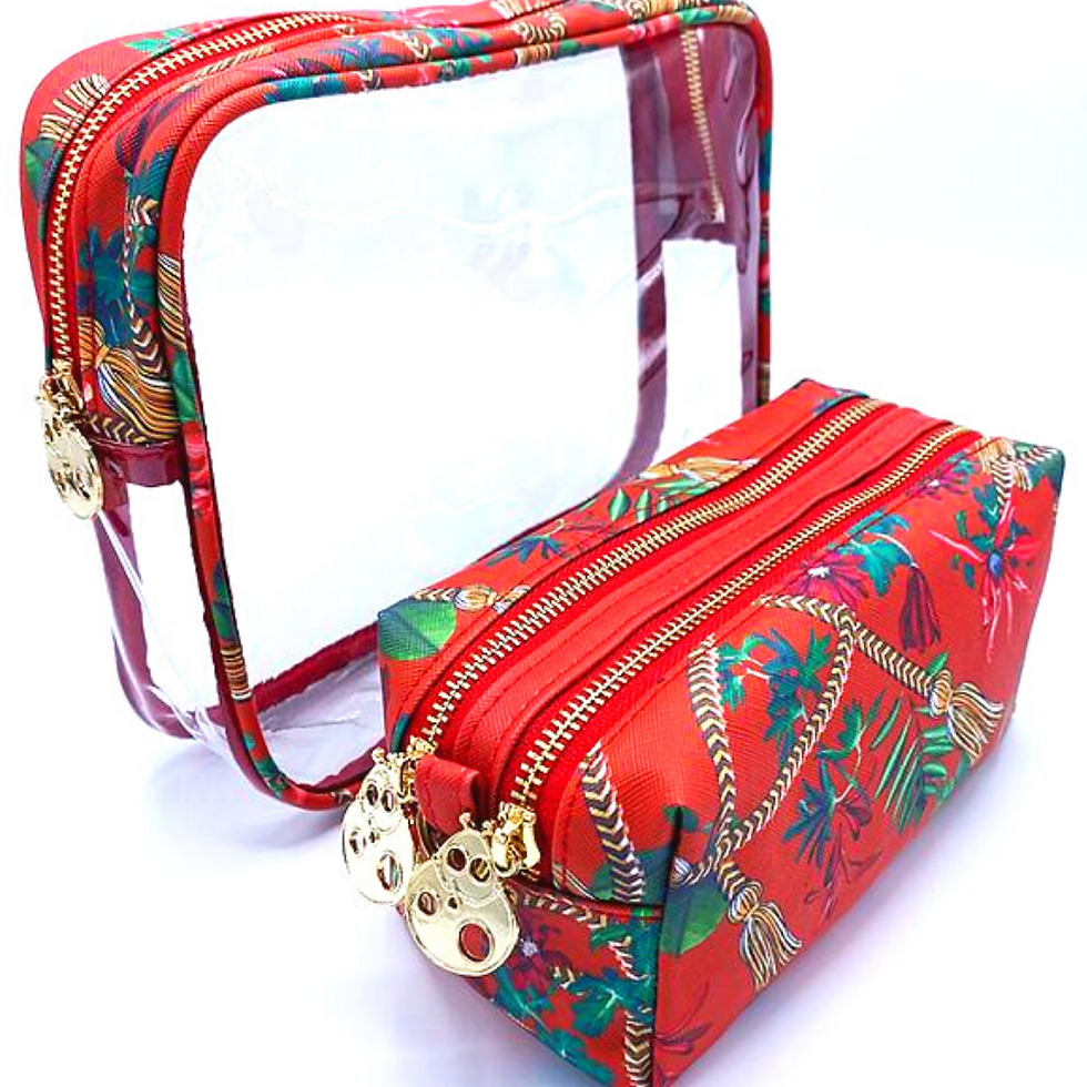 Thumbnail: Reusable Clear Beauty Case | Golden Tassel|Burgundy