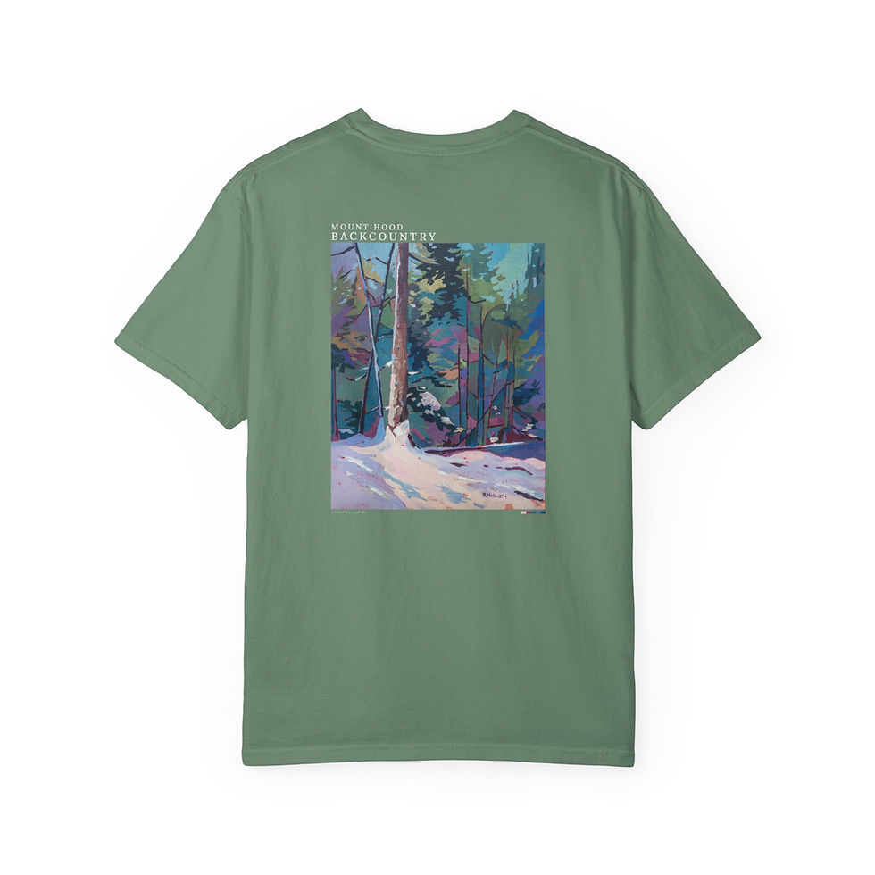 Thumbnail: Snowy Forest at Mount Hood (Back Print) Vintage Garment-Dyed Unisex Tee