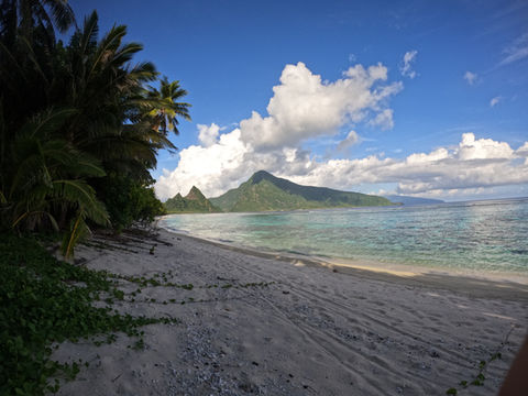 Beach and mountains in background