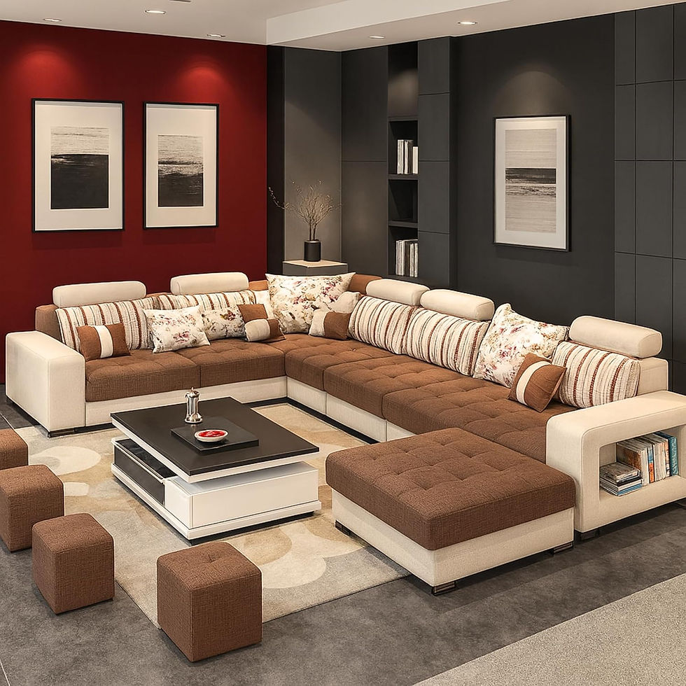 الصورة المصغرة: Jonah U-Shaped Brown Sofa Set Luxury Fabric Upholstered 7-Seater