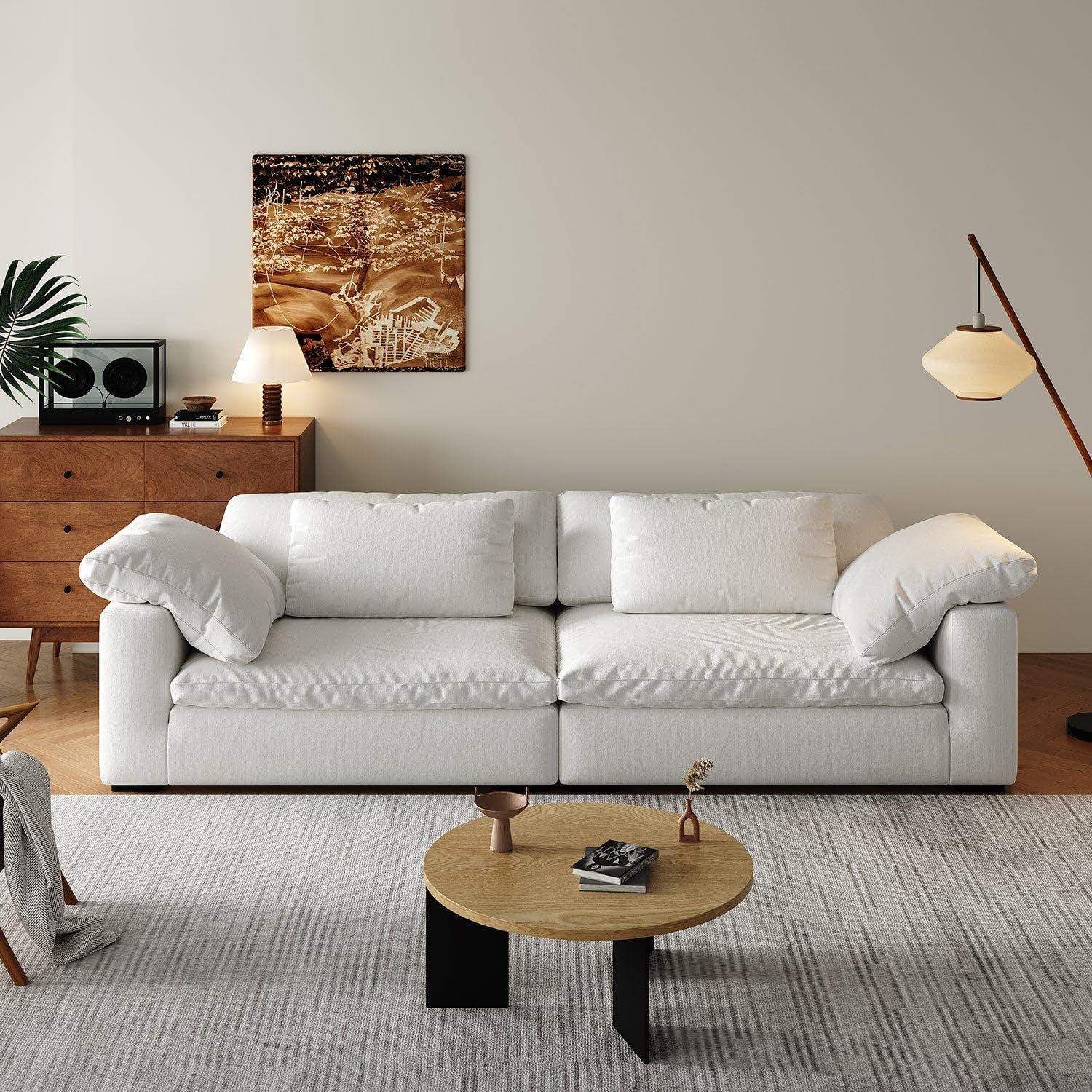 Raha Cloud Sectional Off-White Linen Cotton Modular Sofa Set