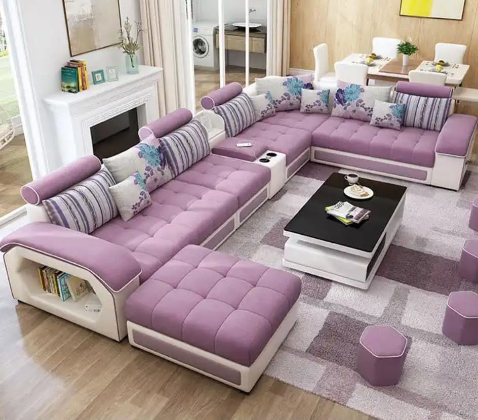Mississippi Pinkish Purple U-Shape 7-Seater Velvet Fabric Sectional Sofa Set
