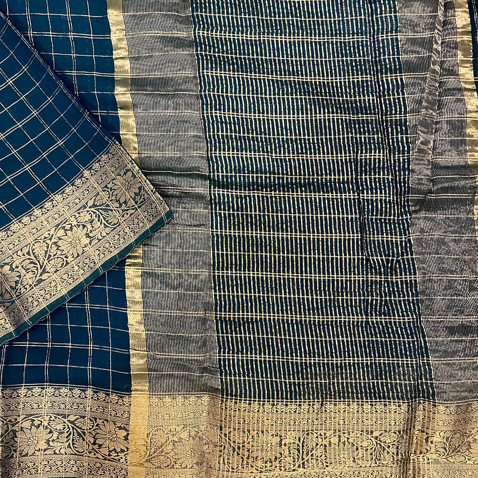 Blue Georgette Saree With Checks Design  / Georgette saree / Fancy saree