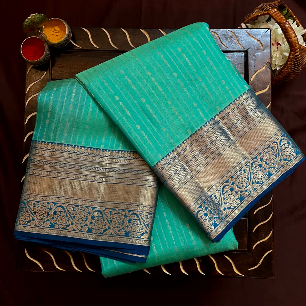 Pure Handloom Kanchi Pattu Green Saree With Stripes Design / kanjivaram saree / Handloom saree