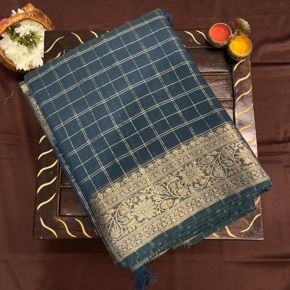 Blue Georgette Saree With Checks Design / Georgette saree / Fancy saree