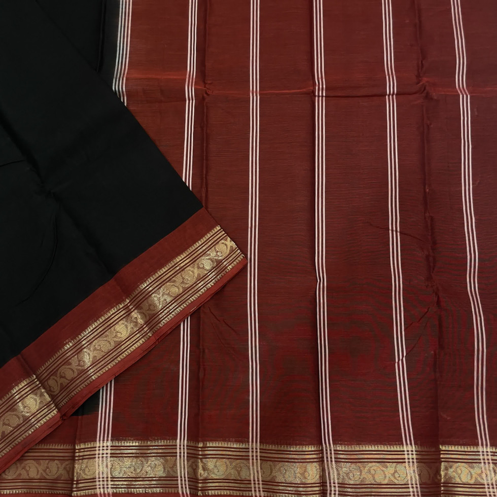Plain Black Bengal Cotton Saree With Traditional Border / Bengal cotton / Pure cotton / cotton sarees