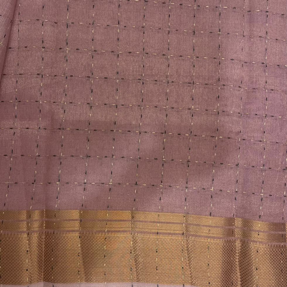 Pink Fancy Saree With Checks Design And Traditional Border / thread work saree / fancy saree