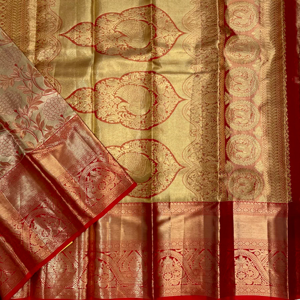 Tissue Kanchi Pattu Brocade Red Saree / kanjivaram saree / Bridal saree