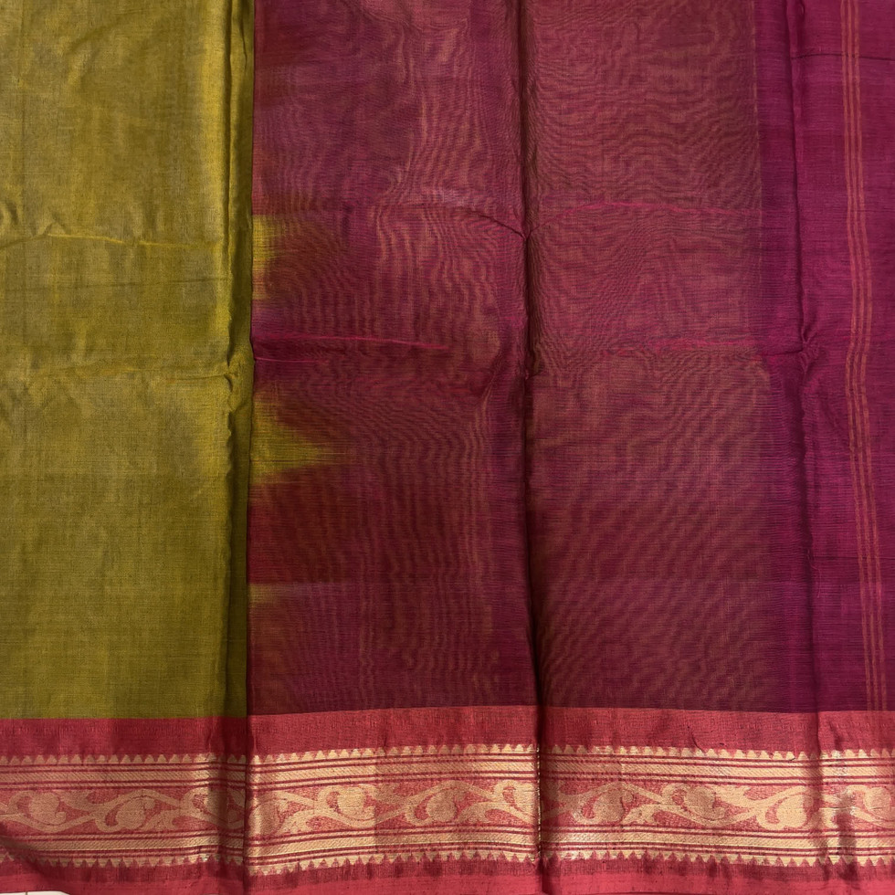 Plain Mustard Bengal Cotton Saree With Traditional Border / Bengal cotton / Pure cotton / cotton sarees