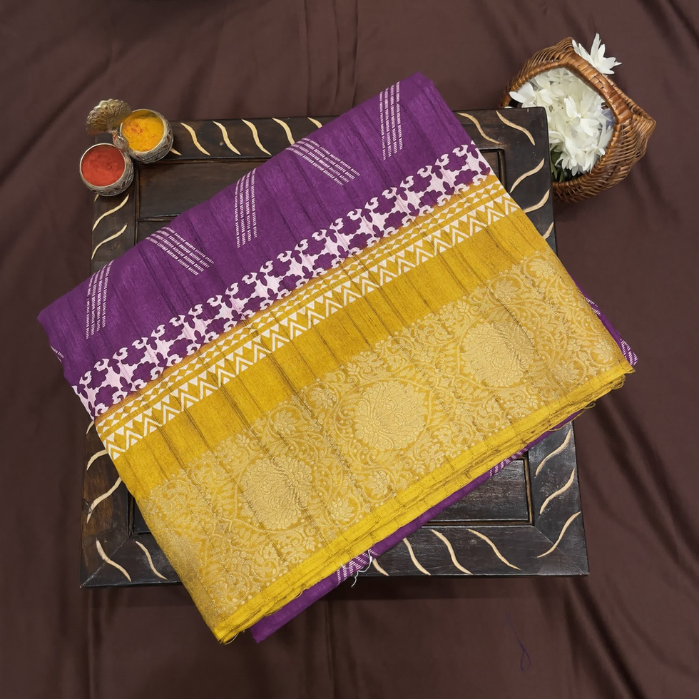 Purple Saree With Traditional Border  /casual wear saree / Office wear saree