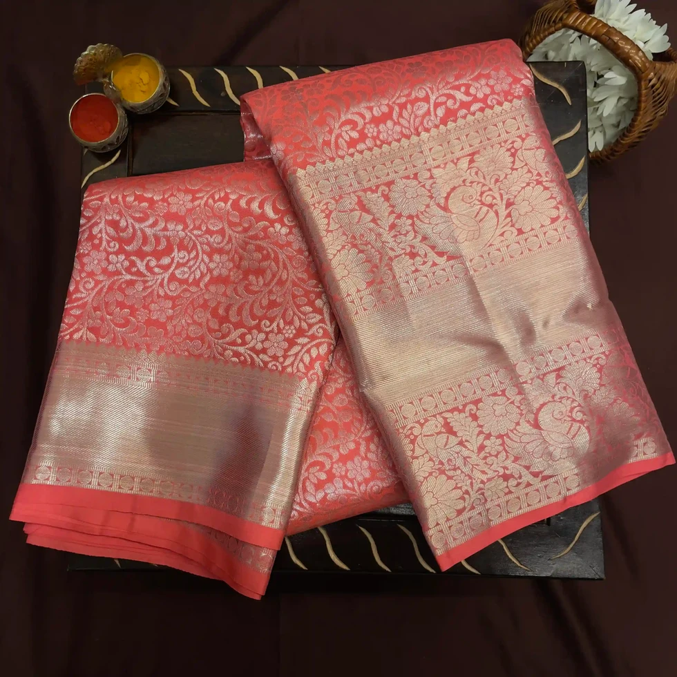 Pure Kanchi Pattu Brocade Light Orange Saree / kanjivaram saree