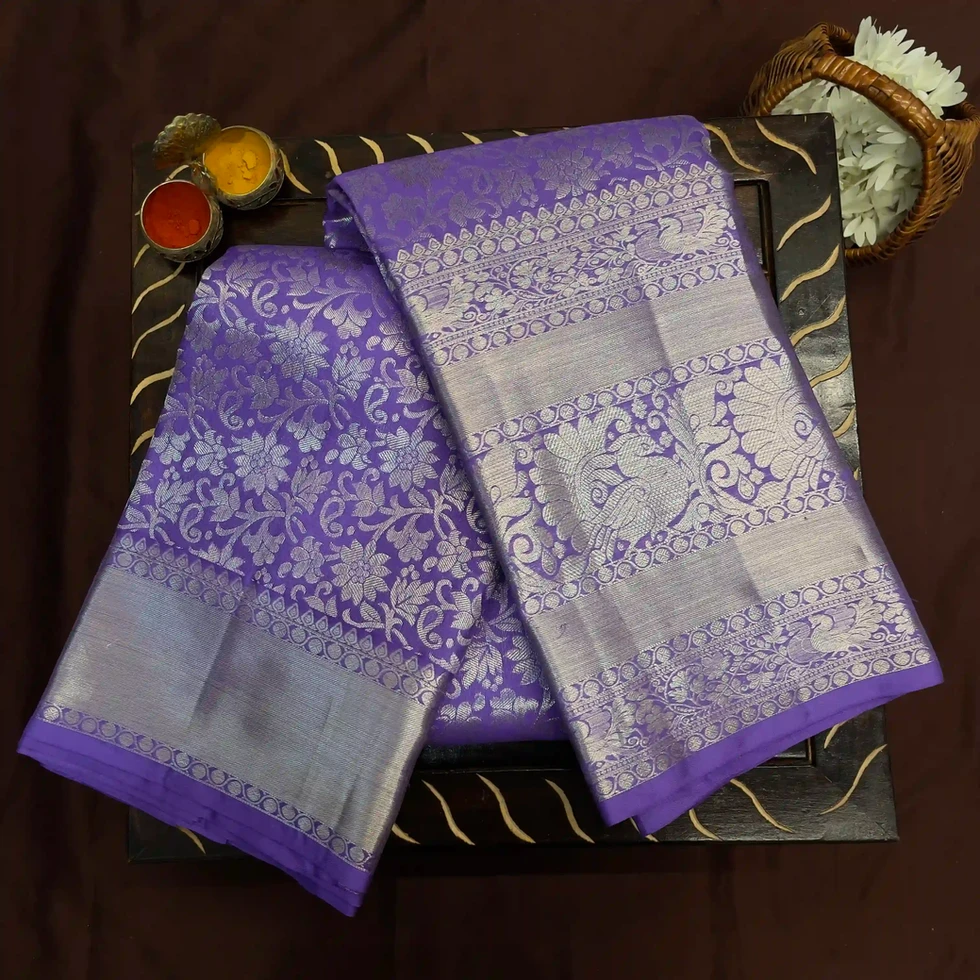 Pure Kanchi Pattu Brocade Violet Saree / kanjivaram saree