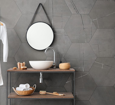 Whitney Kai 3D Hexagon Porcelain Tile in Graphite by Mirrella Tile