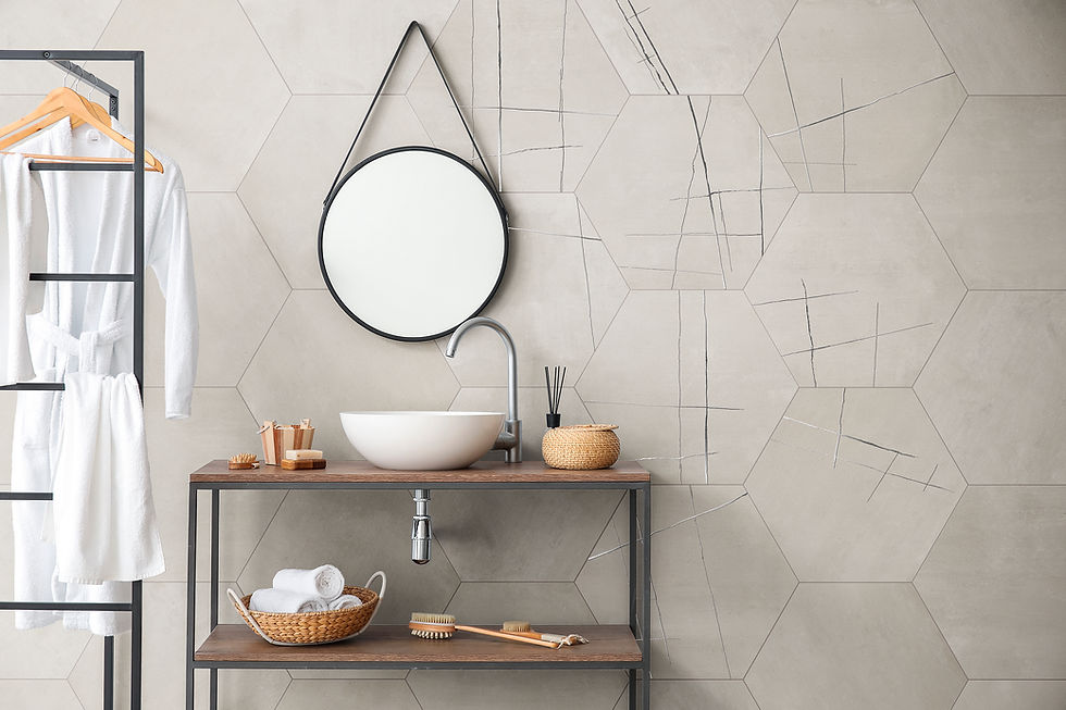 Thumbnail: Whitney Kai 3D Hexagon Porcelain Tile Samples by Mirrella Tile