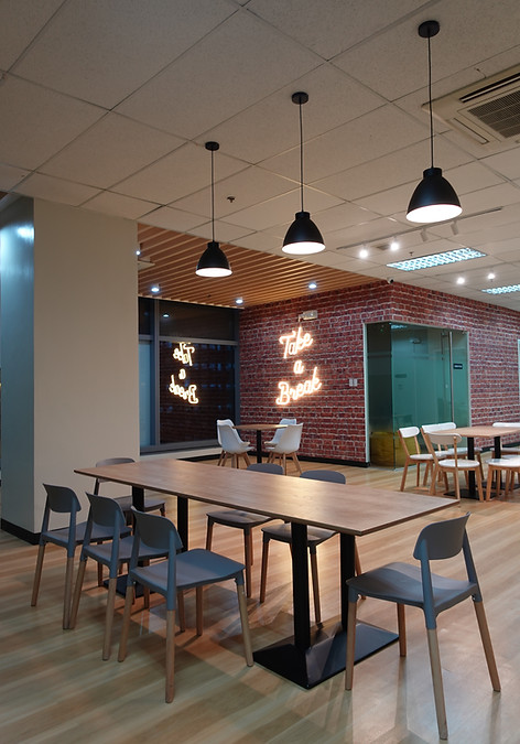 A cozy office interior design with long table and chairs