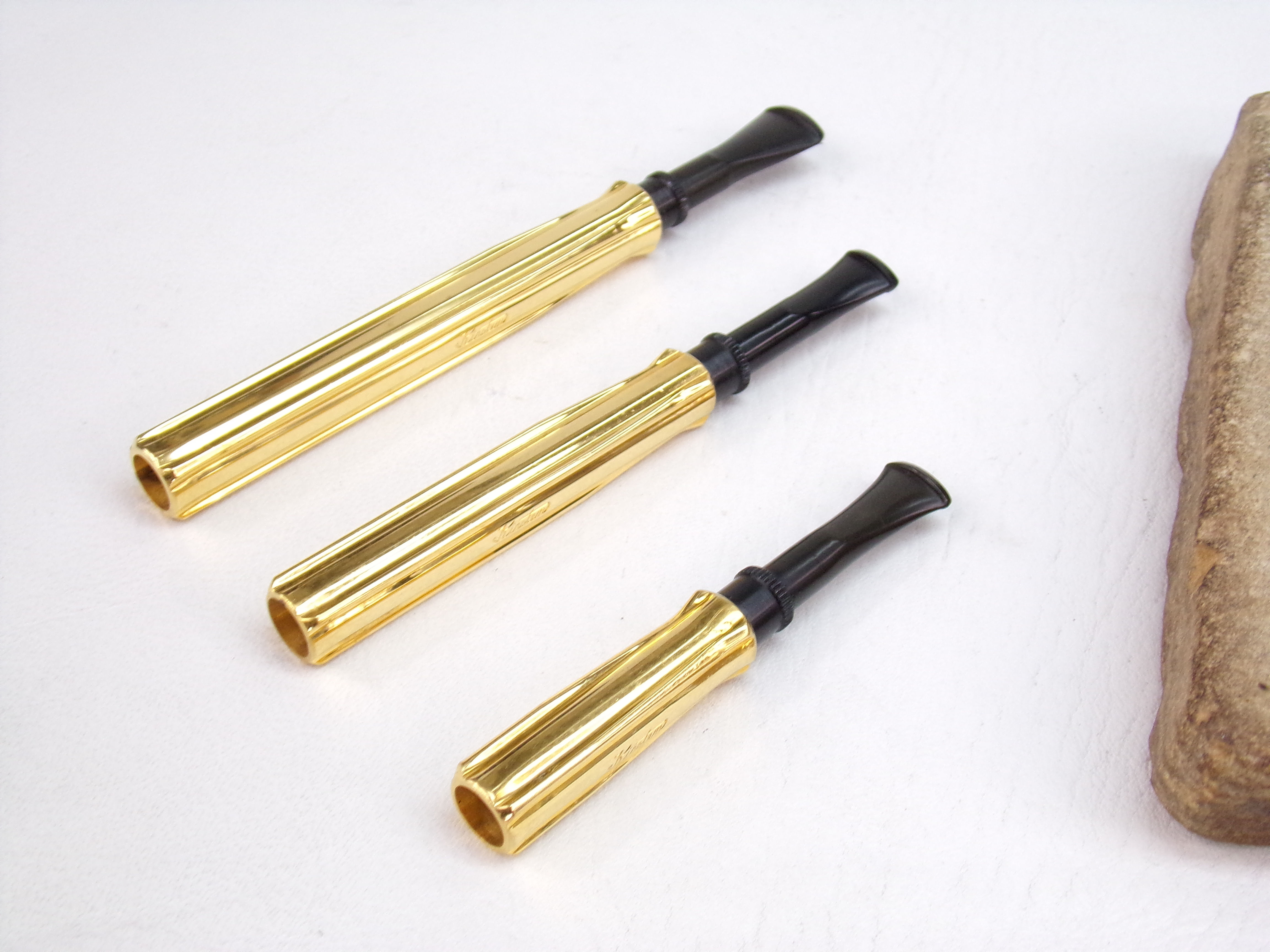 N.O.S. UNSMOKED FULL SET OF 3 KIRSTEN GOLD PLATED CIGARETTE HOLDERS ESTATE PIPES