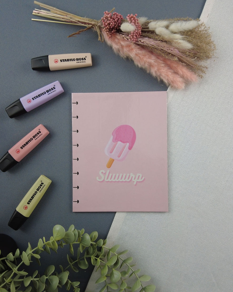 Couverture rigide pour carnet rechargeable, format A5, glace rose fond rose pastel