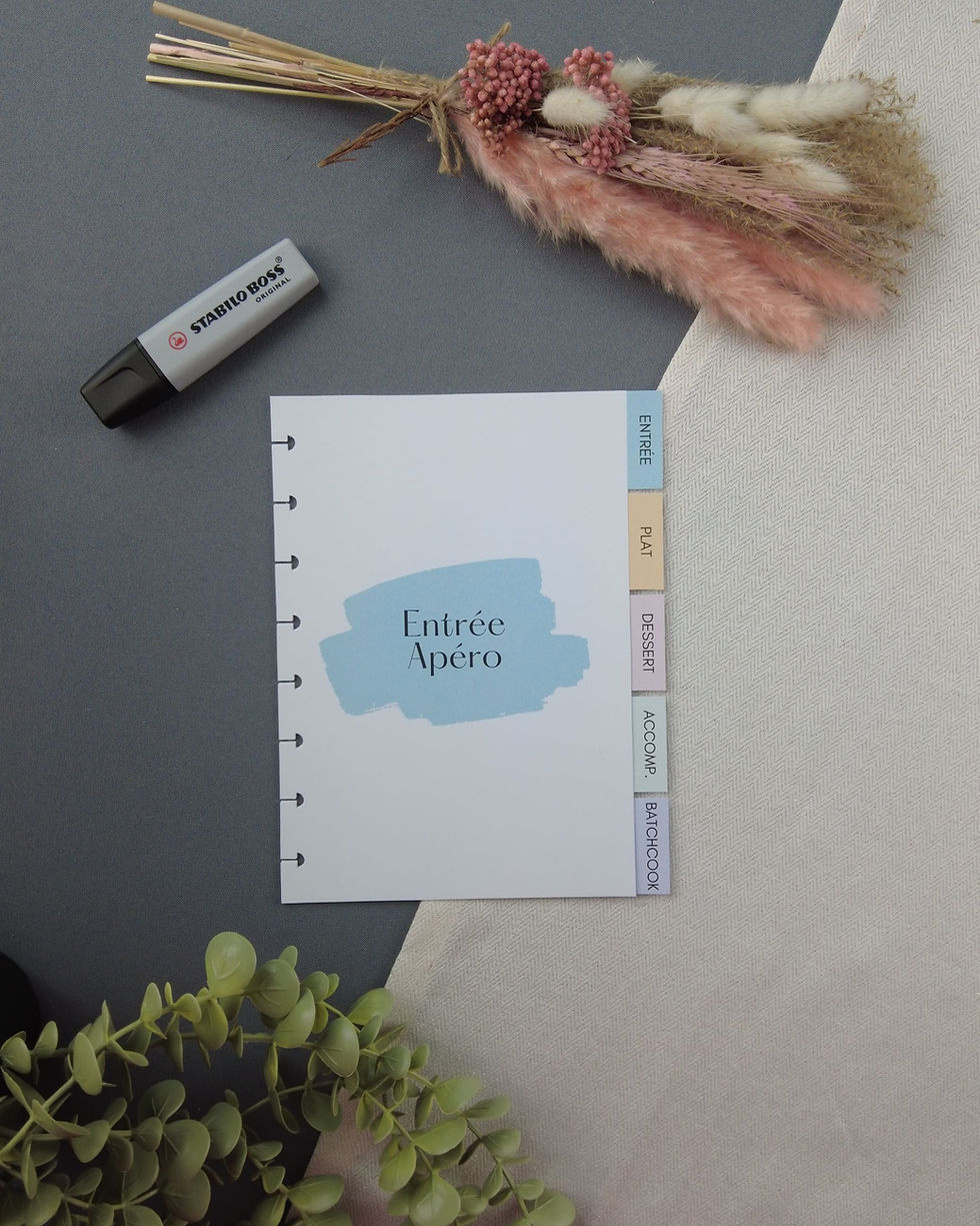 Intercalaires rechargeables pour carnet de recettes A5 : entrées