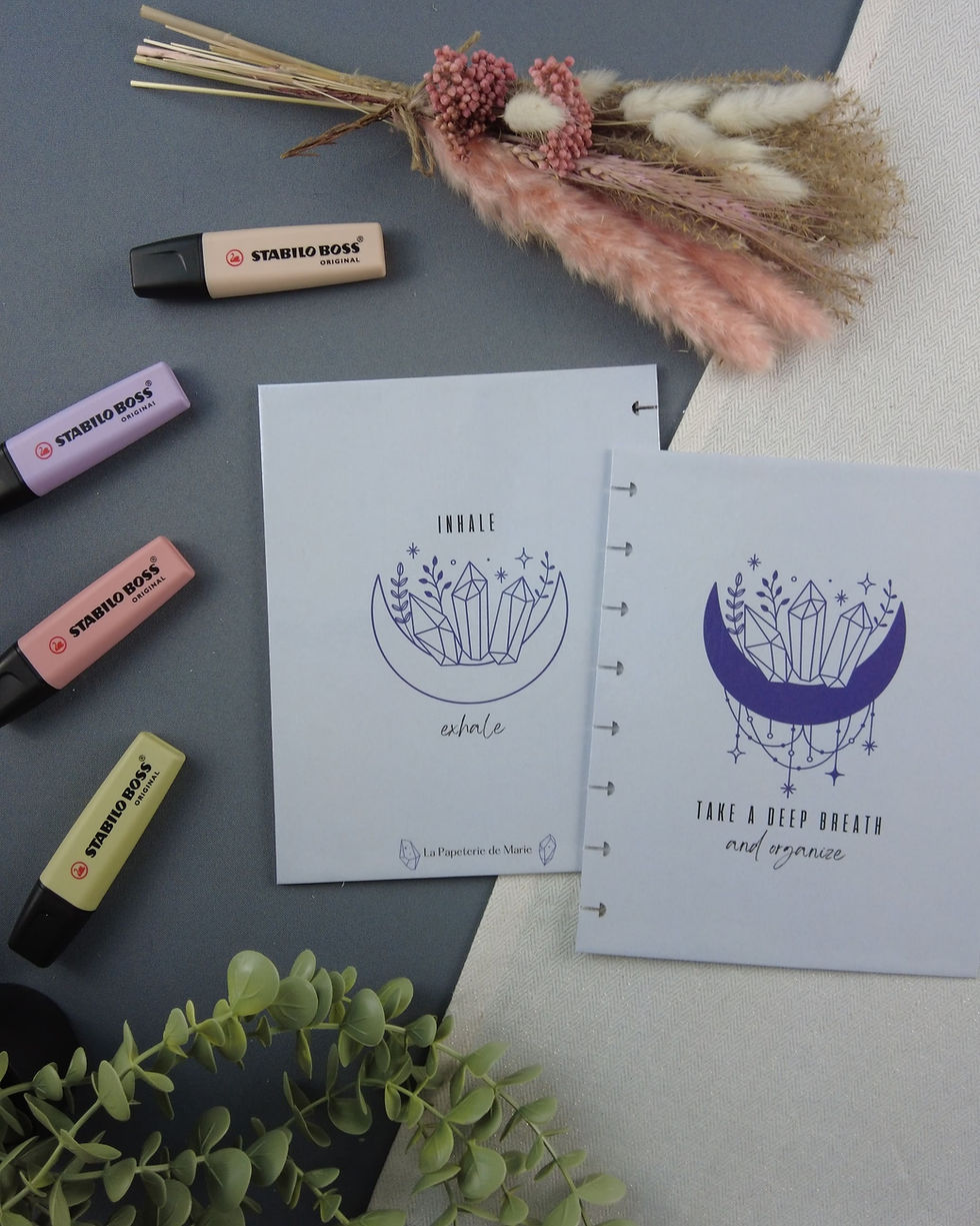 Couverture rigide pour carnet rechargeable, format A5, astral lune mauve